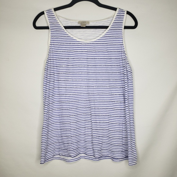 LOFT Tops - Ann Taylor LOFT White Purple Sparkle Stripe Tank